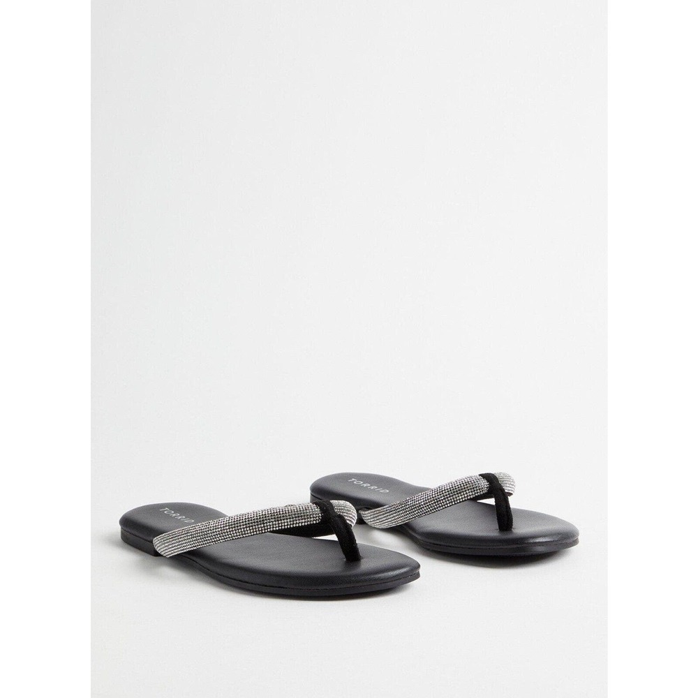 Torrid Tubular Embellished Flip Flop Size 7 WW Black